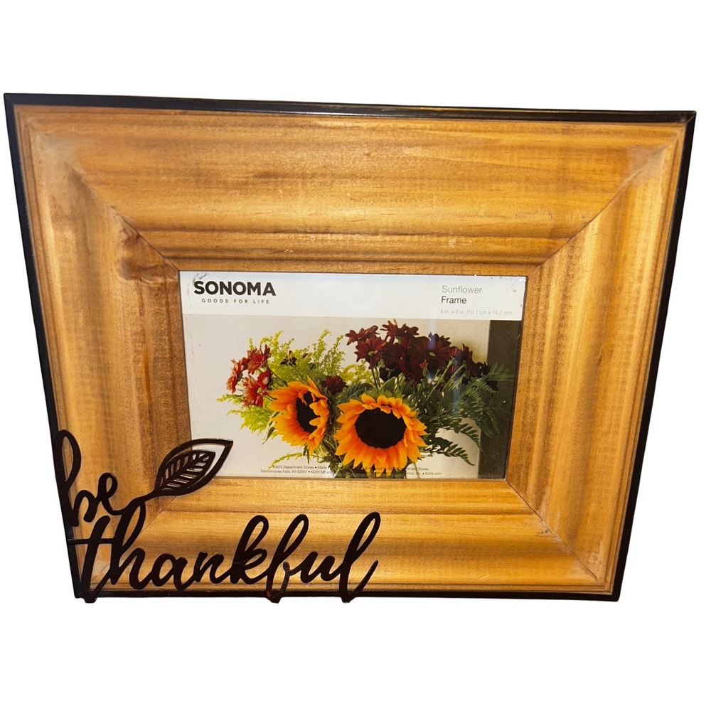 Sonoma Goods for Life Sunflower Picture Frame Thankful Wood Rustic Tabletop 4X6